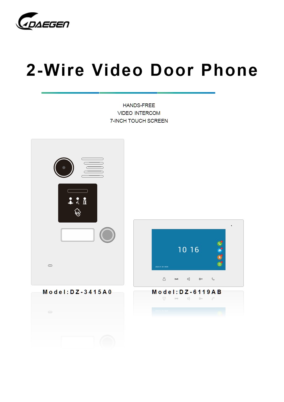 2 wired video intercom system 7inch screen indoor monitor